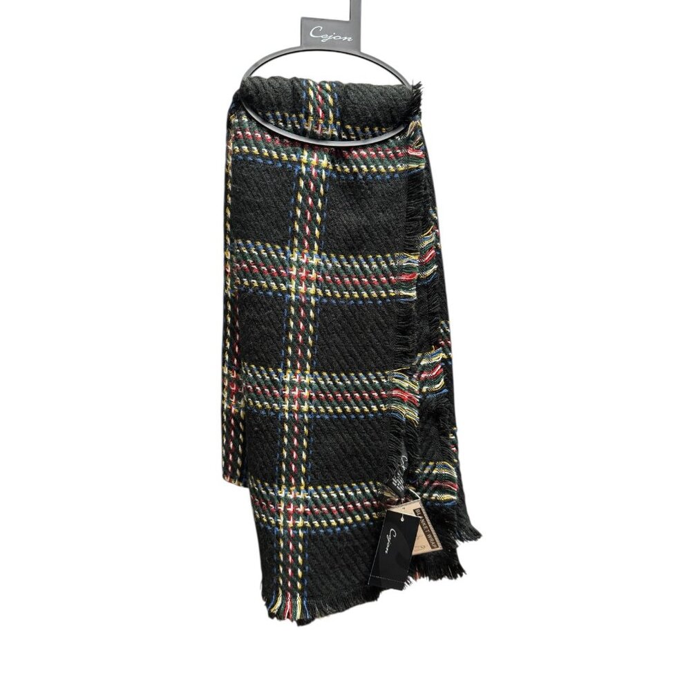 Cejon Heritage Lightweight Women's Black Plaid Woven Scarf Wrap Shawl‎